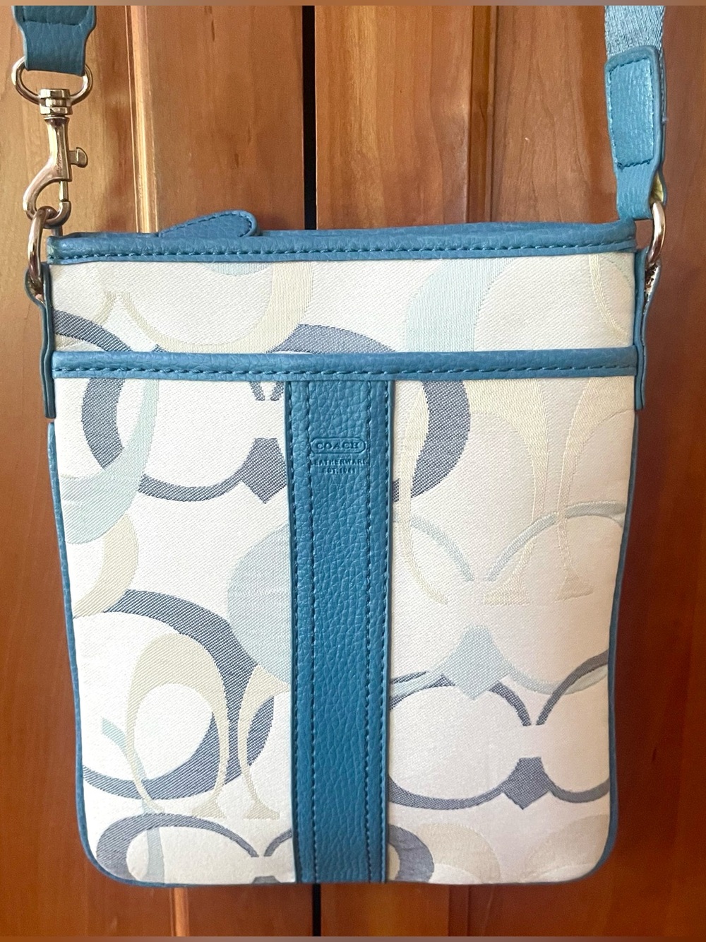 Coach Signature Monogram Logo Print Design Canvas Leather Trimmed Crossbody Bag - Picture 9 of 12